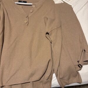 Tan Button-Up Sweater set waffle xl